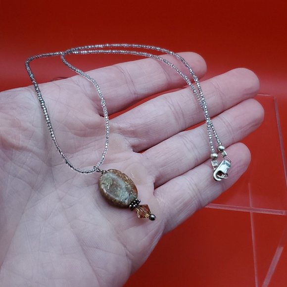 Jewelry - 16 Inch 925 Sterling Silver Spotted Brown Stone Beaded Necklace